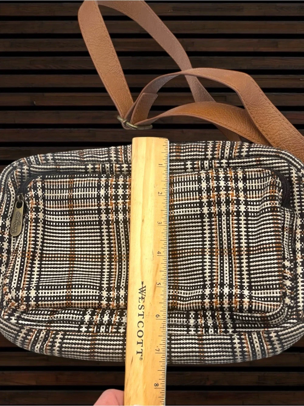 Thirty-One All Zipped Up Crossbody Bag Plaid About You Weave